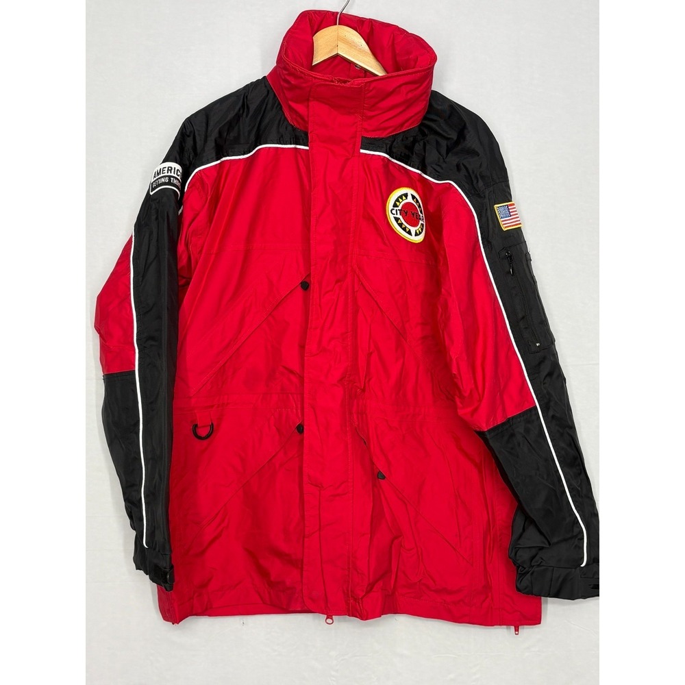 WearGuard City Year AmeriCorps Insulated Hooded Jacket Mens Red Nylon‎ Lined